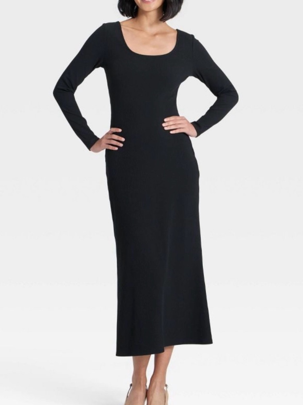 A New Day Black Long Sleeve Rib-Knit Maxi Dress Large Women